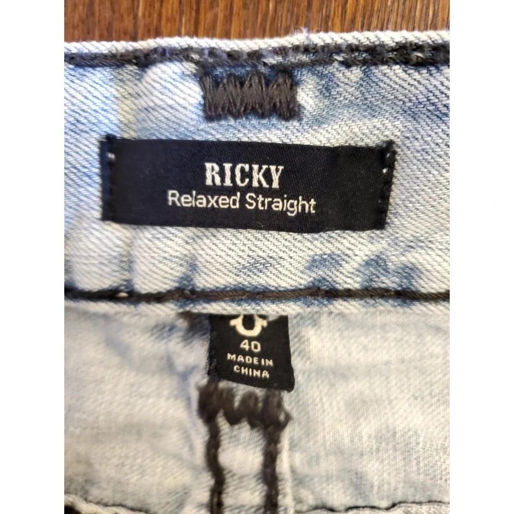 True Religion Ricky Relaxed Straight Flap Jeans Men's 40 Distressed‎ Y2K